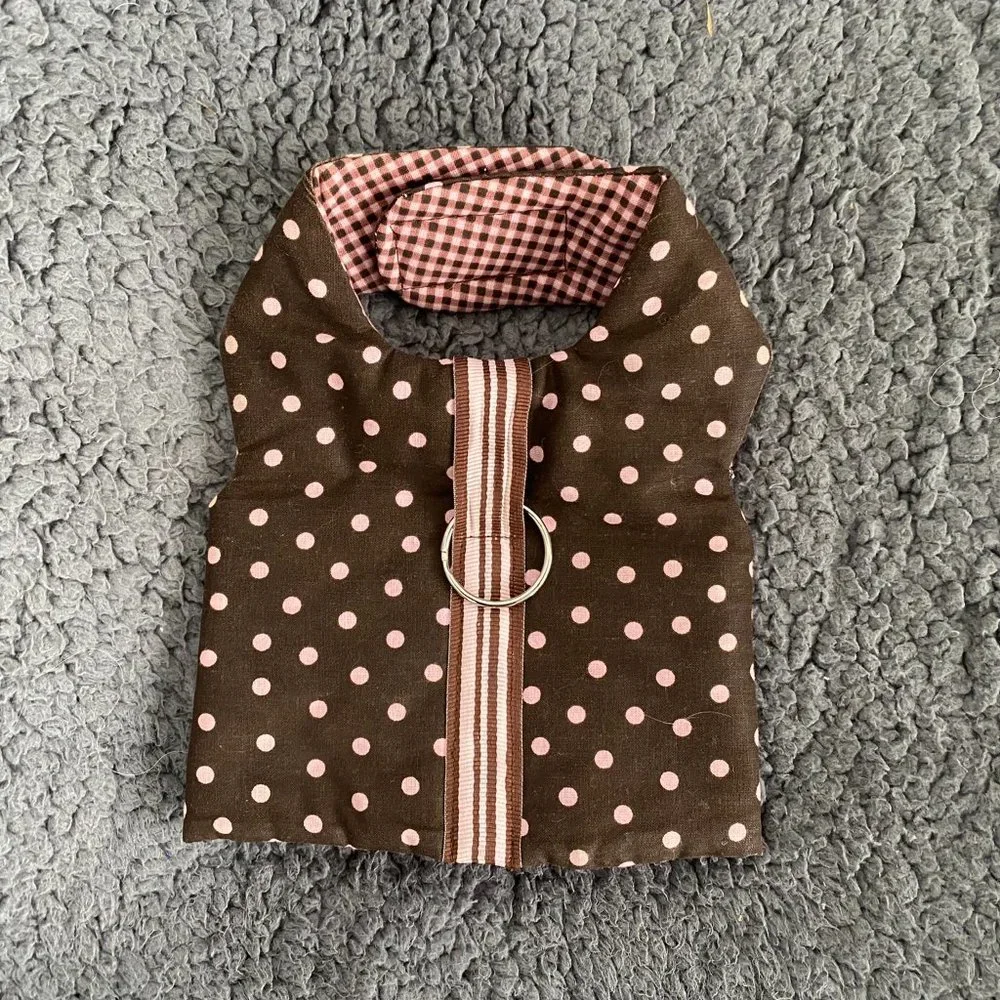 New- BROWN W-PINK or BLUE POK-A-DOTS small dog harness